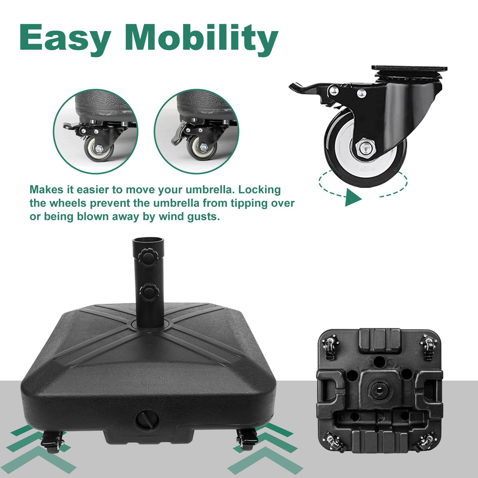 RAOKUKH caster wheel and lock detail for easy movement and stability