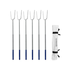 RAOMEIDE front view of six roasting sticks showing compact carry bag and organized set benefits