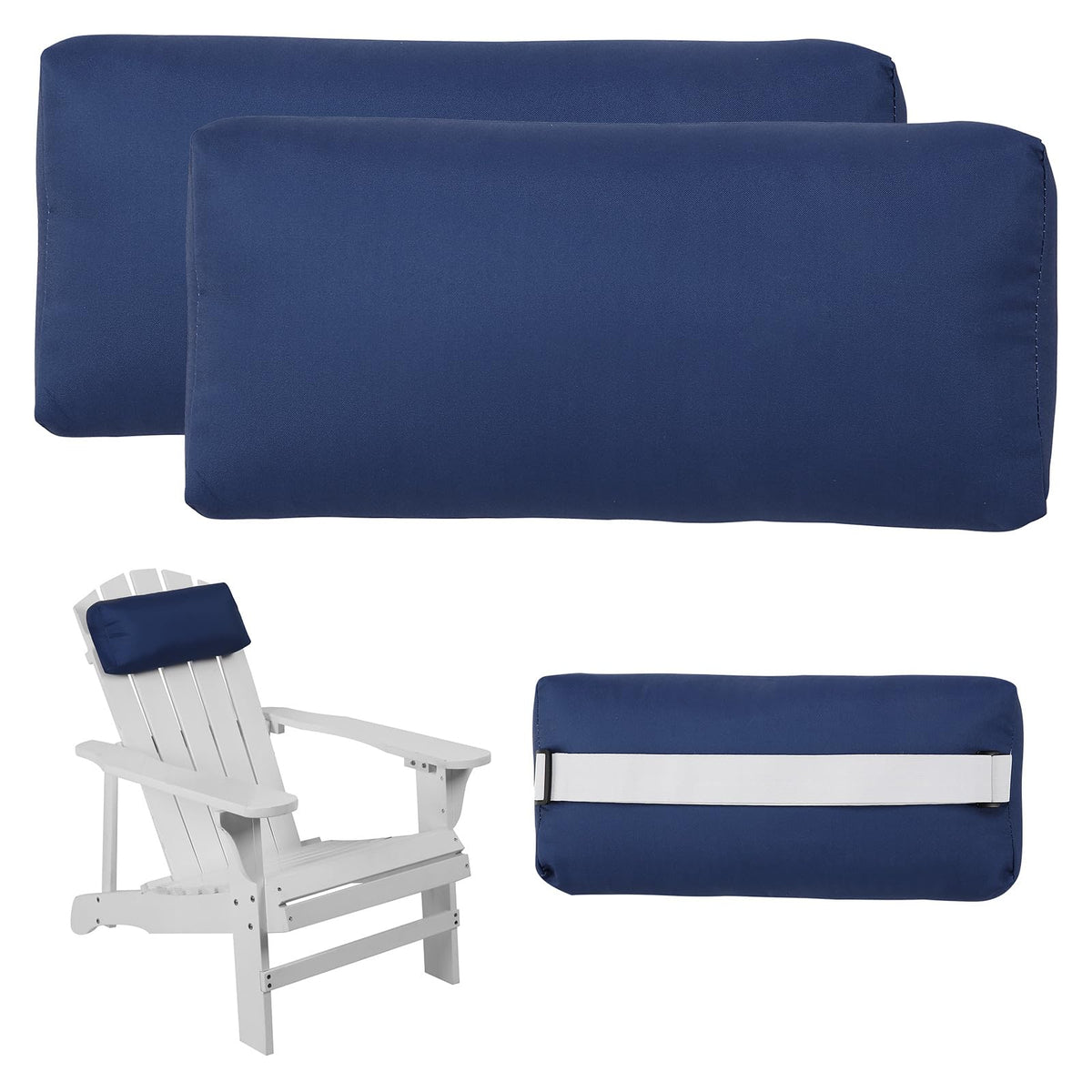 Rasugarlary front view of dark blue headrest pillow, shows neat finish and comfort