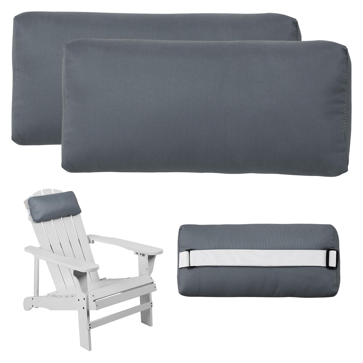 rasugarlary headrest pillow front view showing dark-gray color and two-pack for coordinated chairs