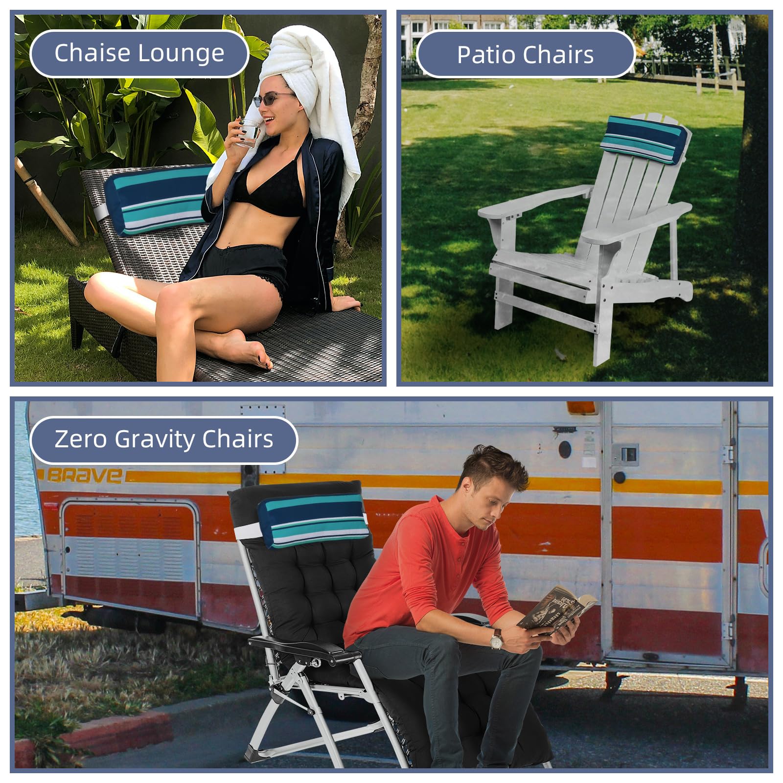 Rasugarlary pillow in use on pool lounger providing neck support and comfort