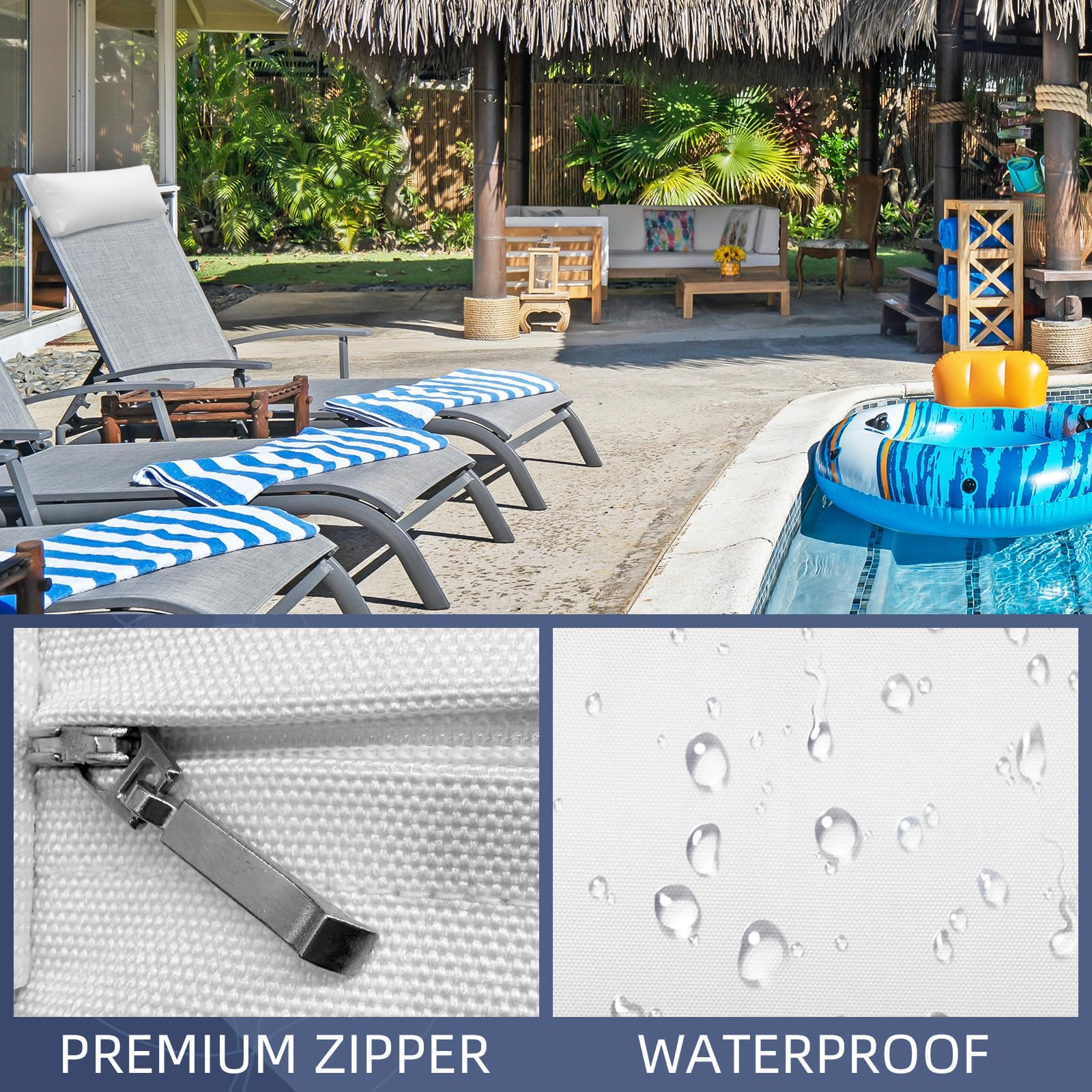 rasugarlary pillow attached to patio chaise offering neck support outdoors