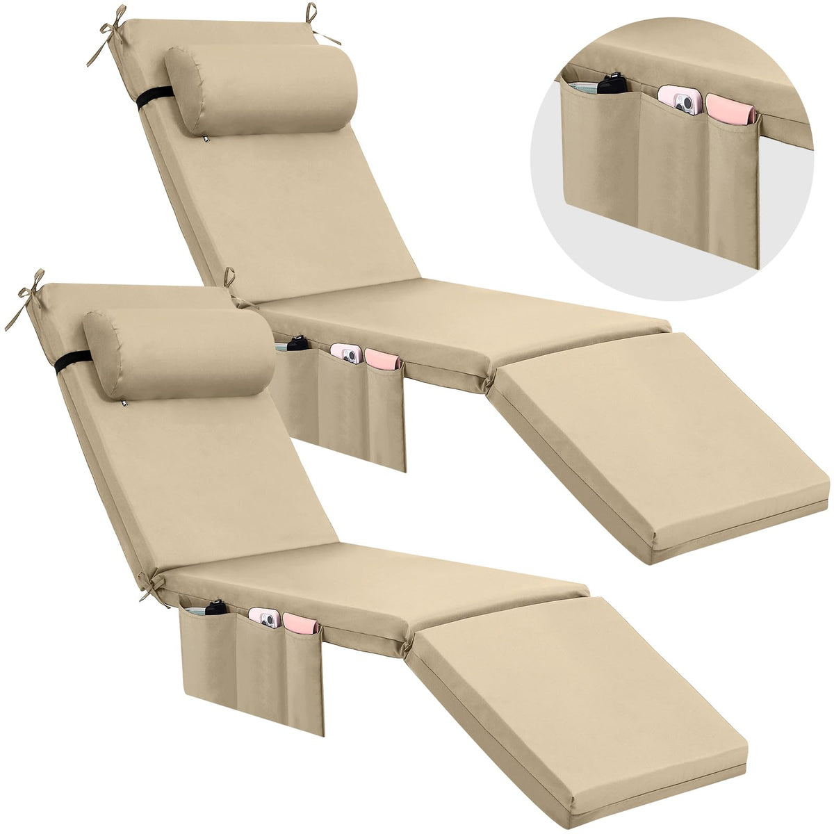 RattanView front view beige cushion showing full length and neat stitching for comfort