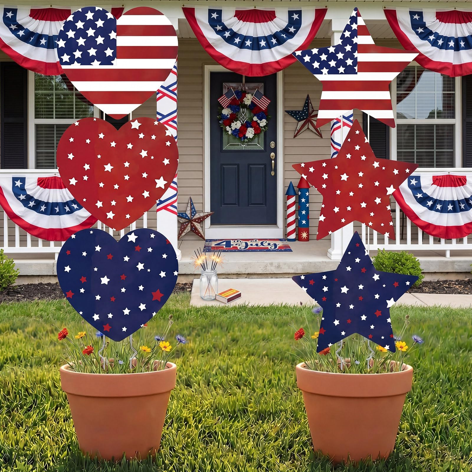 RattanView front display showing six patriotic yard signs for easy styling