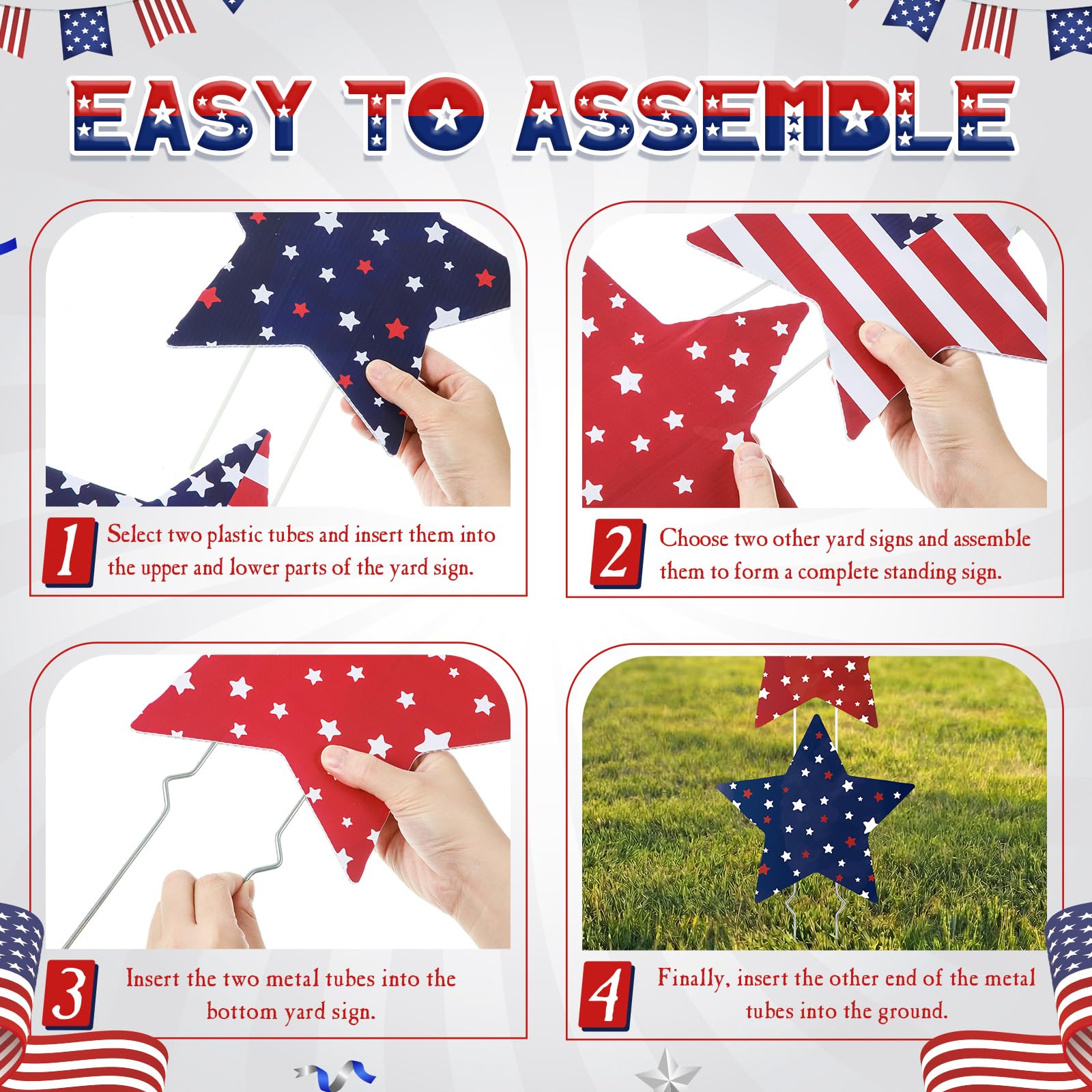 RattanView lawn stakes lining path demonstrating clear patriotic curb appeal