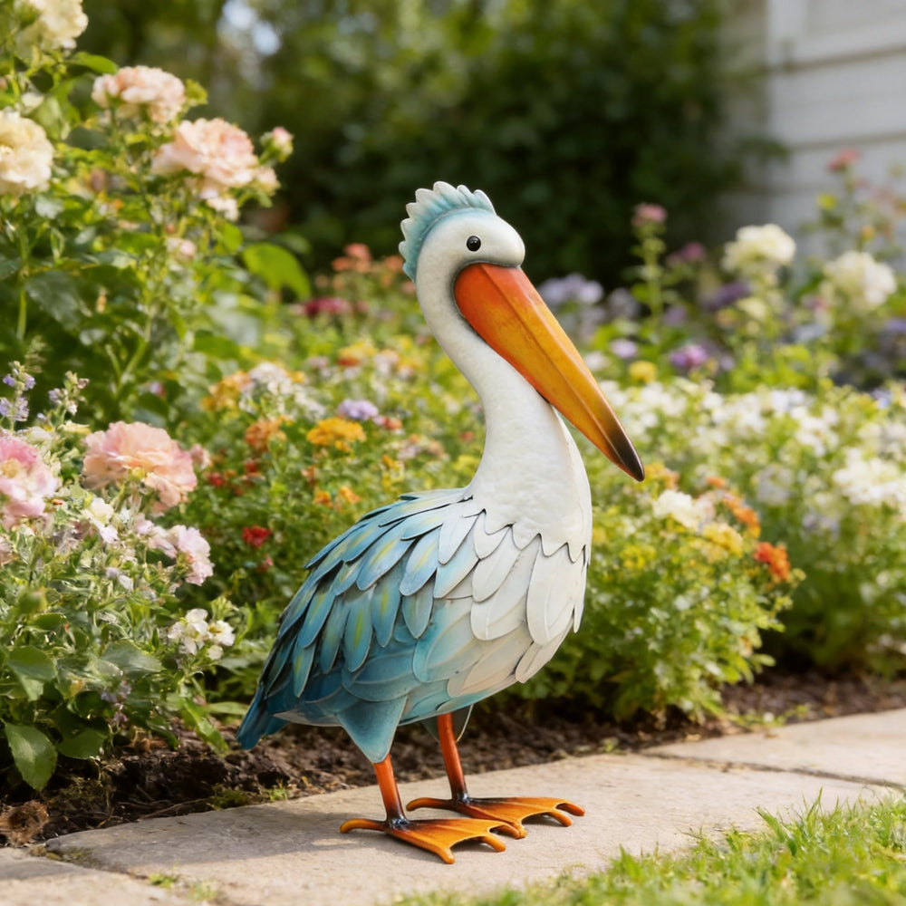 Ratuor pelican beside pond adding coastal character and ambiance