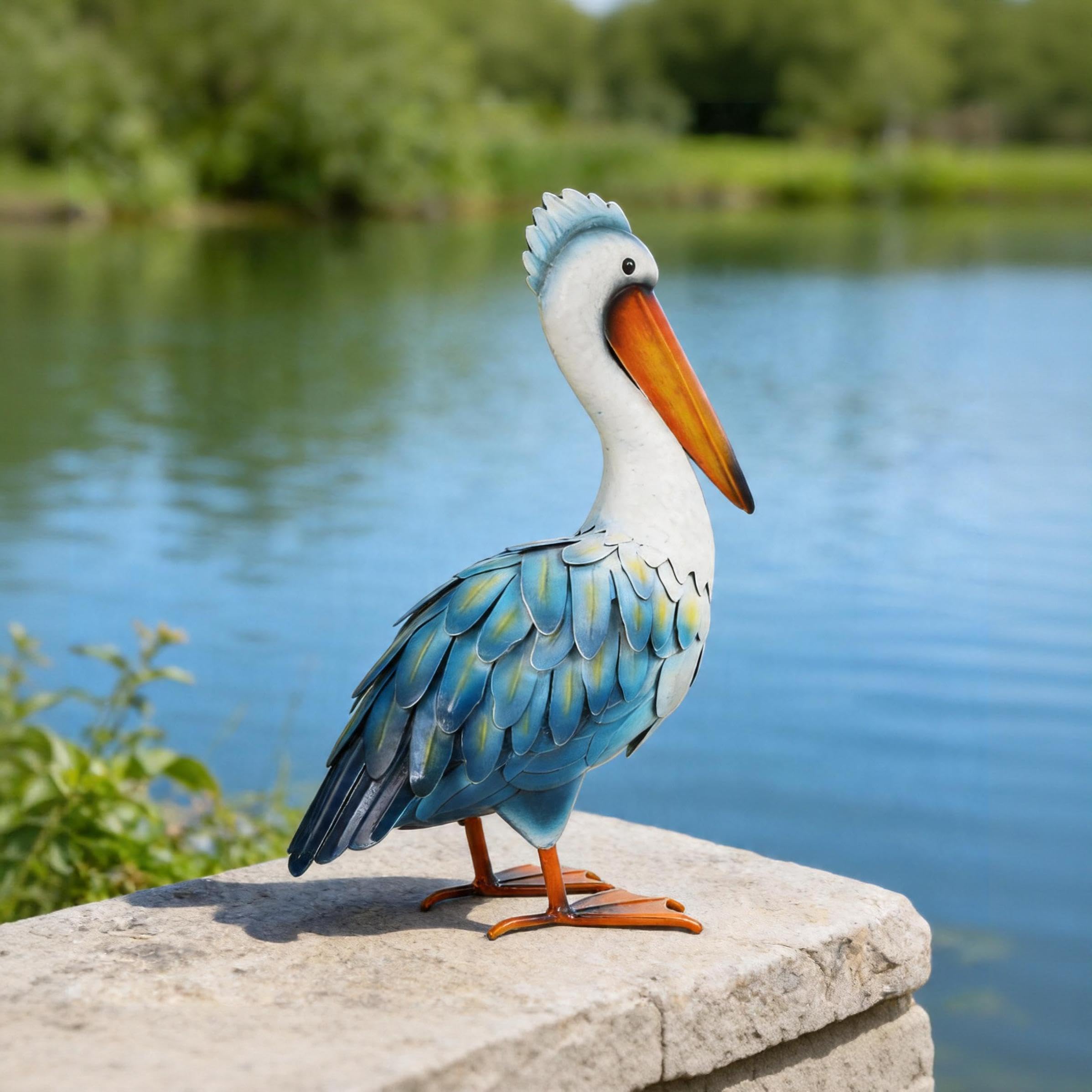 Ratuor pelican on porch step creating welcoming outdoor décor accent