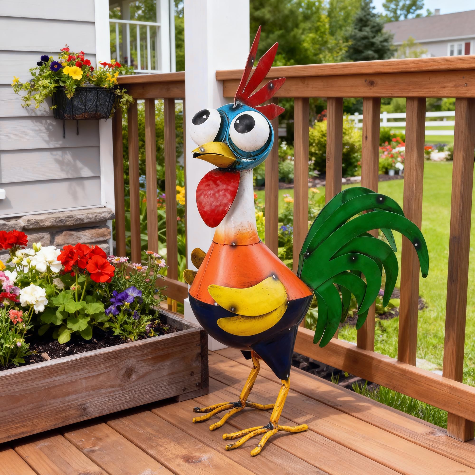 Ratuor placed in a garden bed adding color and personality to landscaping