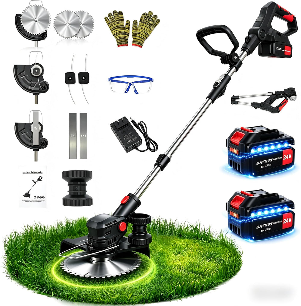 RAXONE front view of folded trimmer shows compact storage benefit