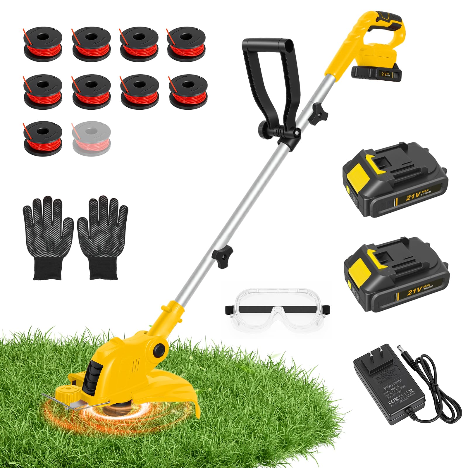 RAXONE front view of cordless trimmer showing compact design and benefits