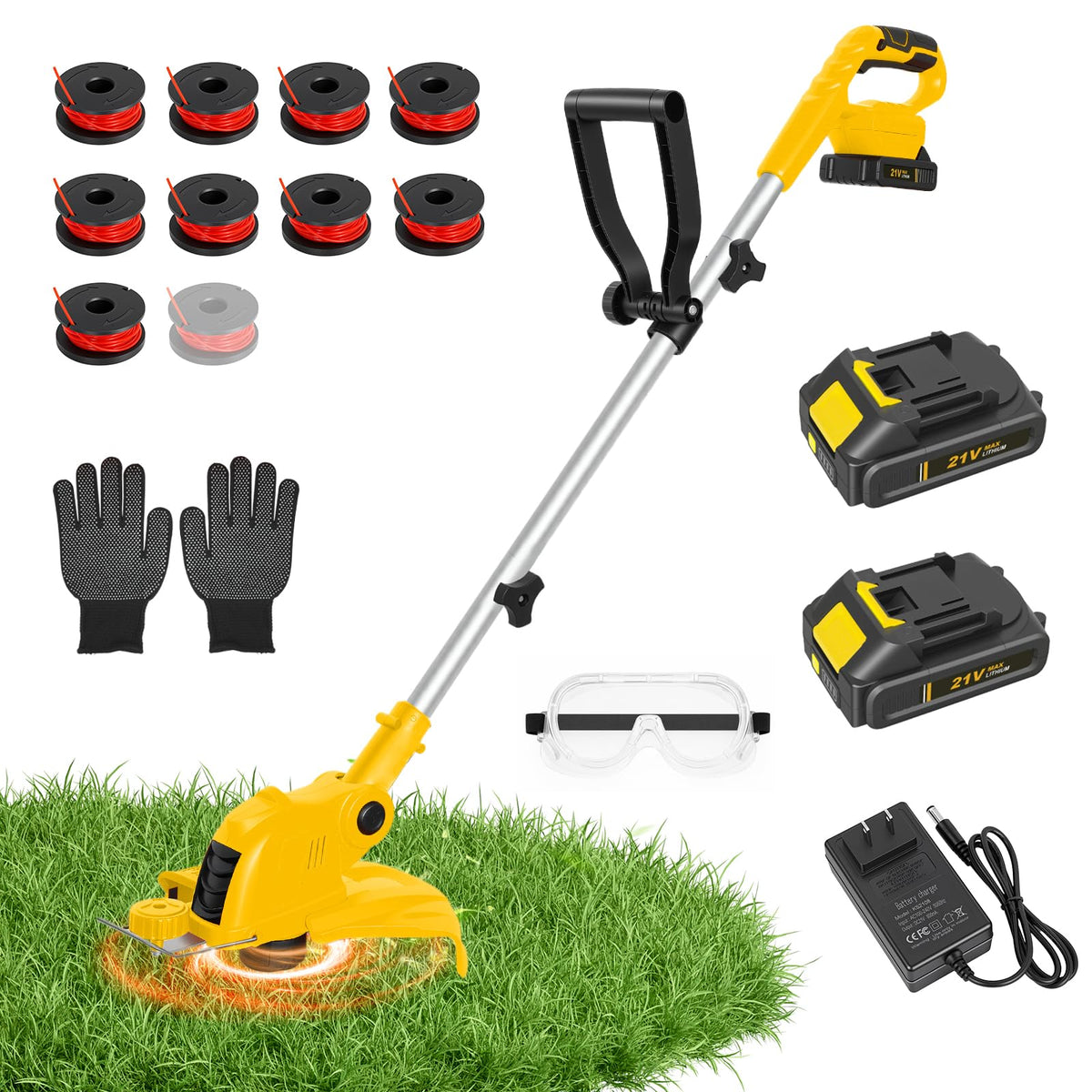 RAXONE front view of cordless trimmer showing compact design and benefits