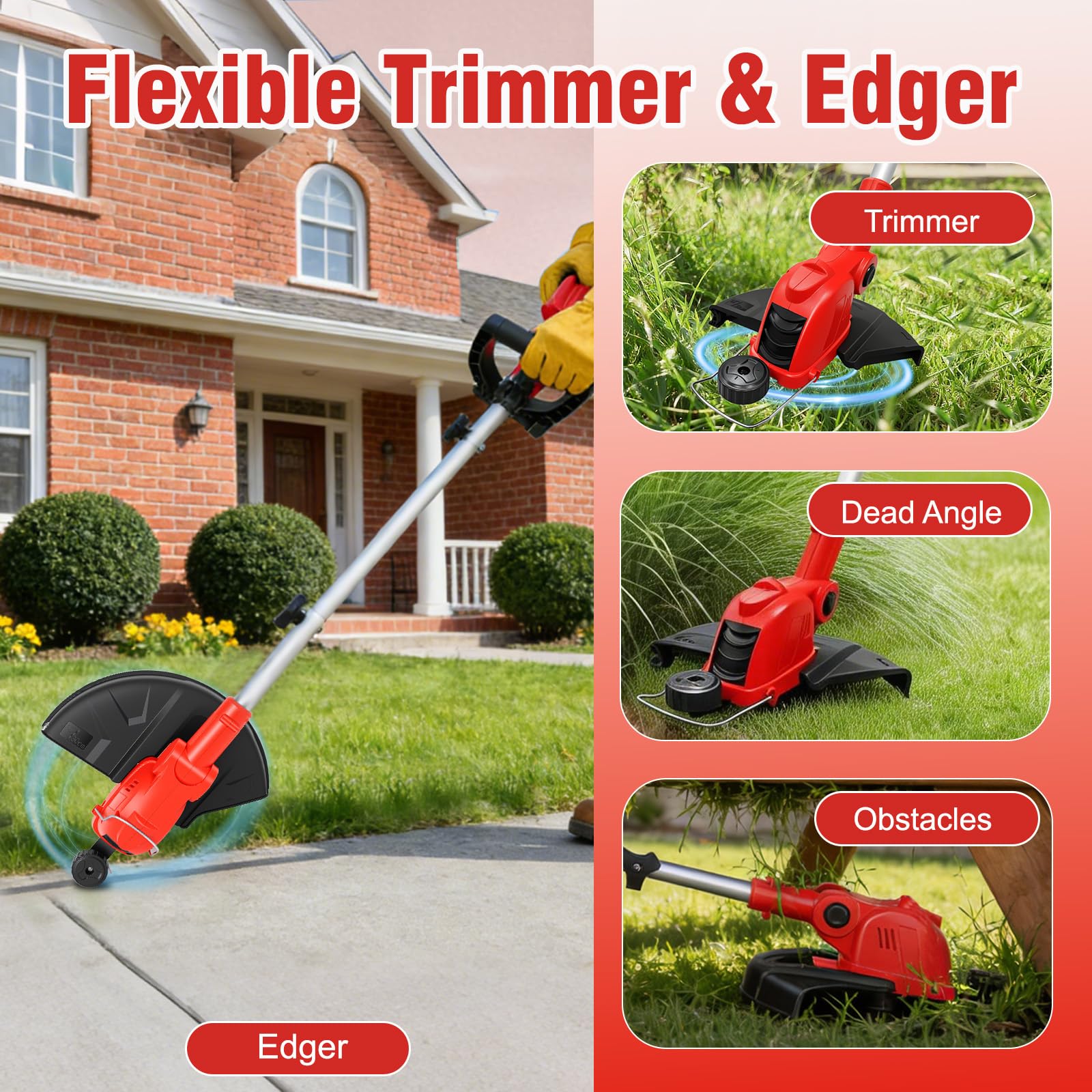 RAXONE trimming a lawn edge demonstrating precise cutting and user maneuverability