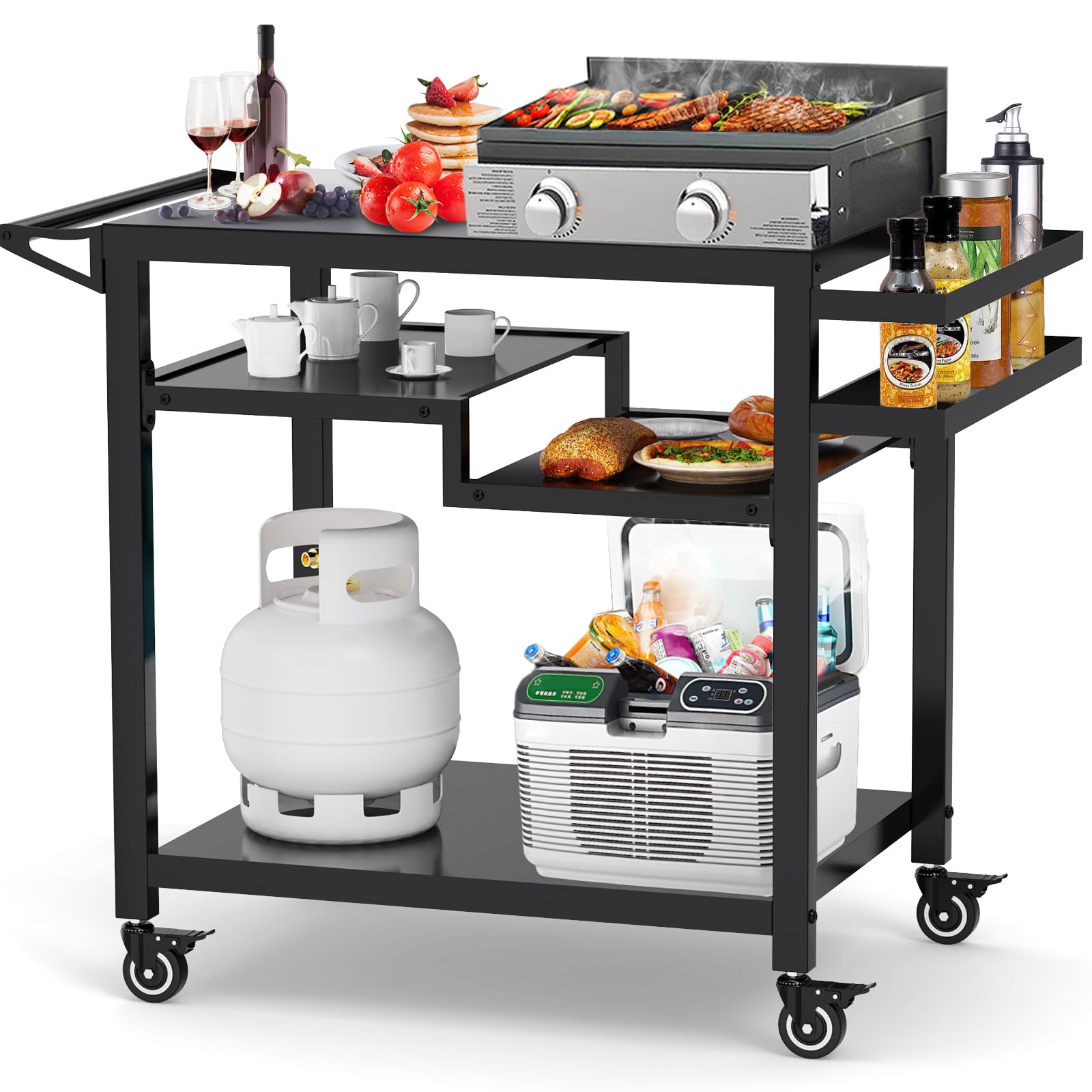 RAXSINYER front view with Ninja grill and organized prep surface, improves workflow