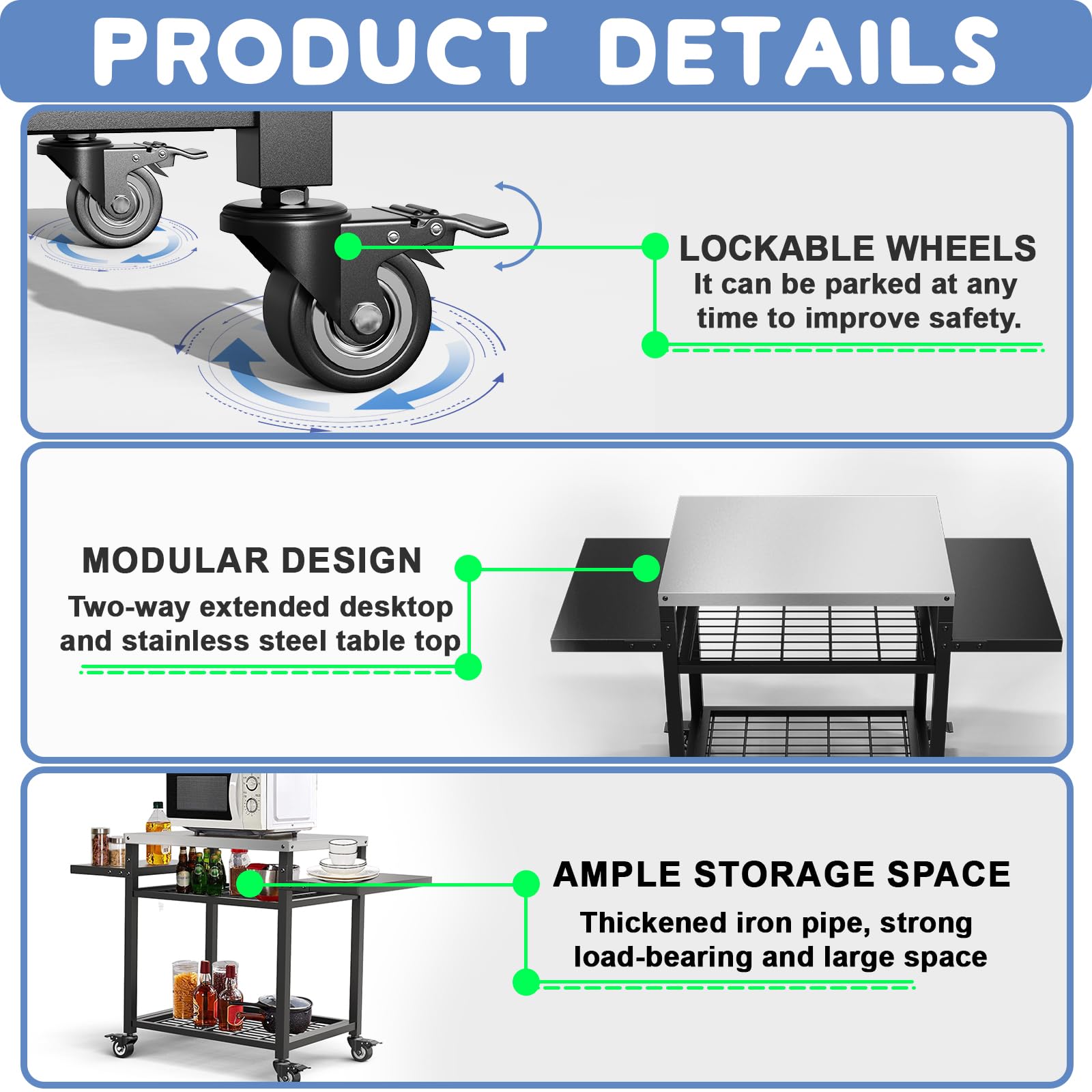 RAXSINYER lockable wheels closeup showing stable positioning benefit