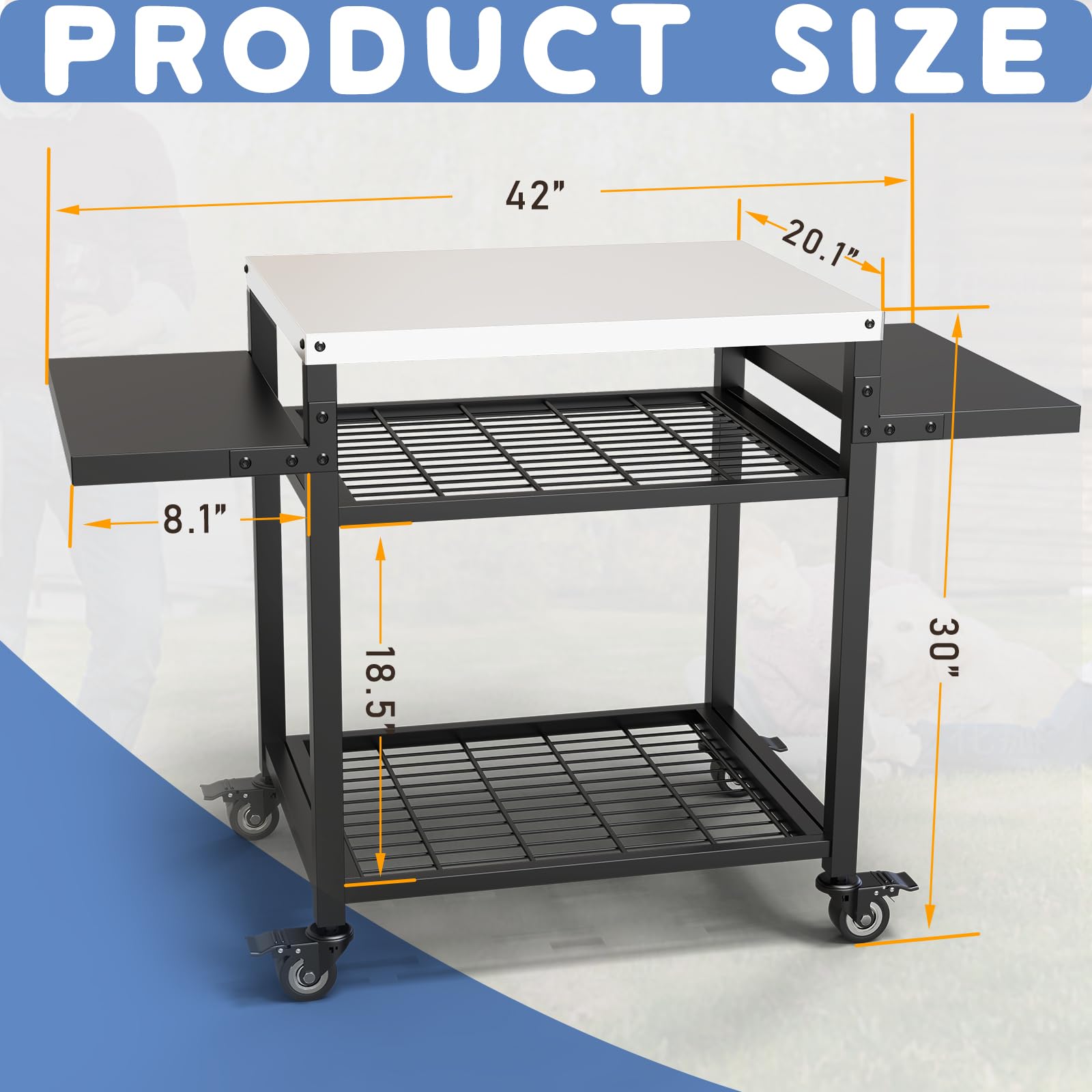 RAXSINYER three-shelf detail showing tiered storage for organized prep