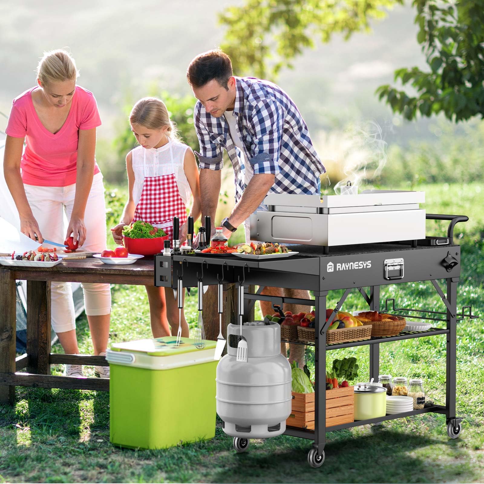 Raynesys dual tier shelf and bottle opener providing organized storage and quick access