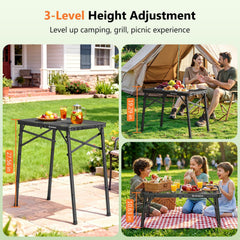 Raynesys folded table carried by handle for effortless transport