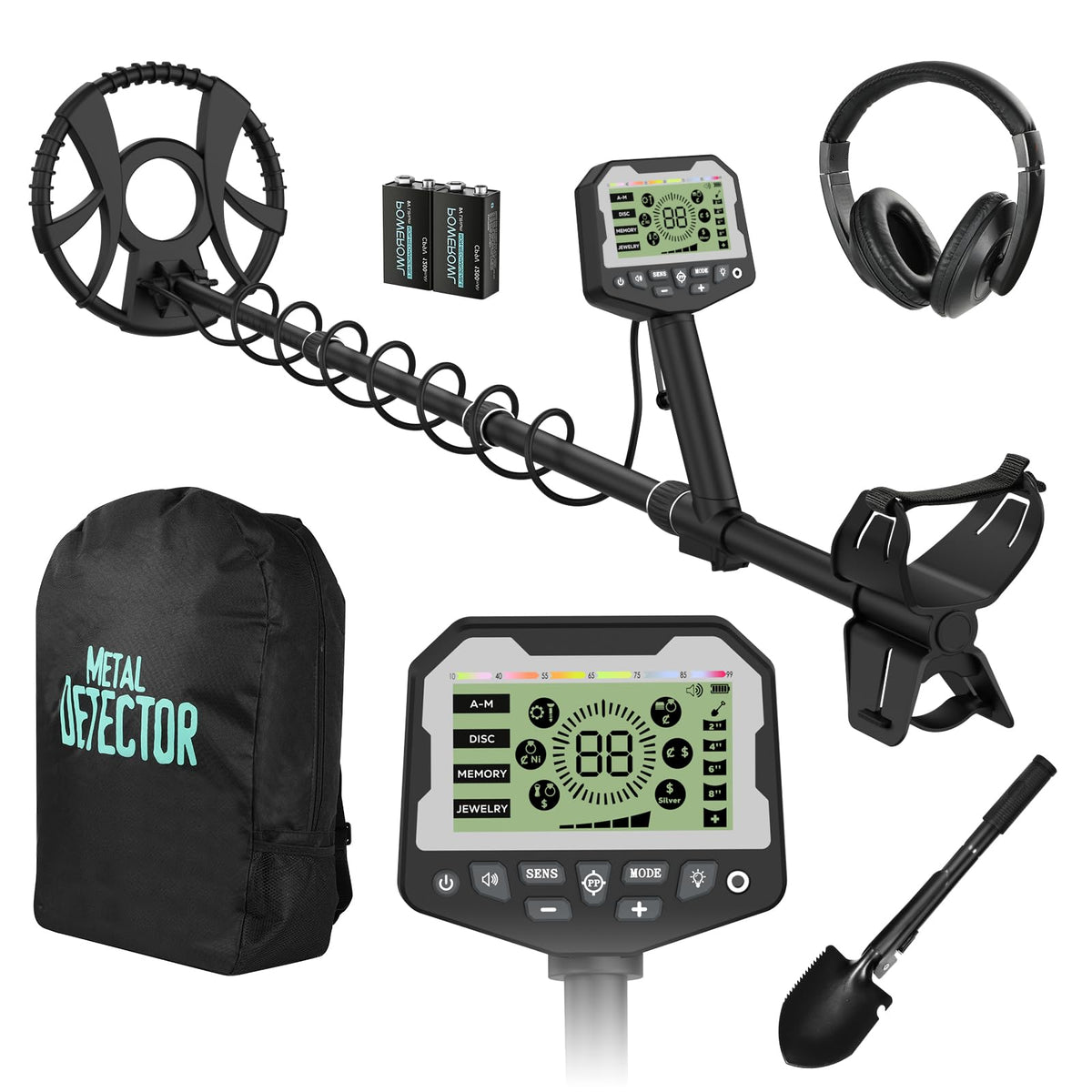 Raynesys front view of detector showing controls and ergonomic grip for comfortable searches