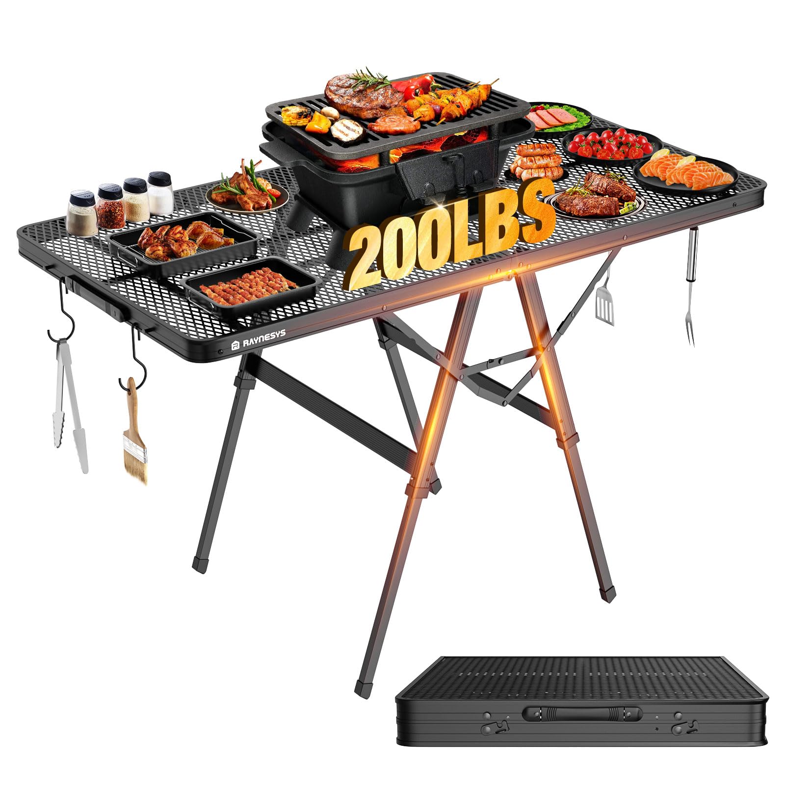 raynesys front view folded grill table for compact transport and storage