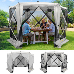 Raynesys front view of 6-sided gazebo showing shaded area and easy access