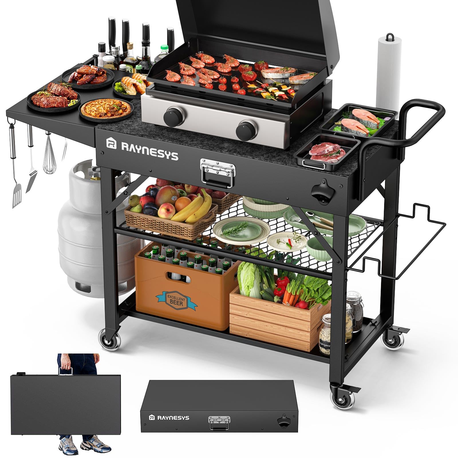 Raynesys front view showing sturdy grill cart and stable cooking surface