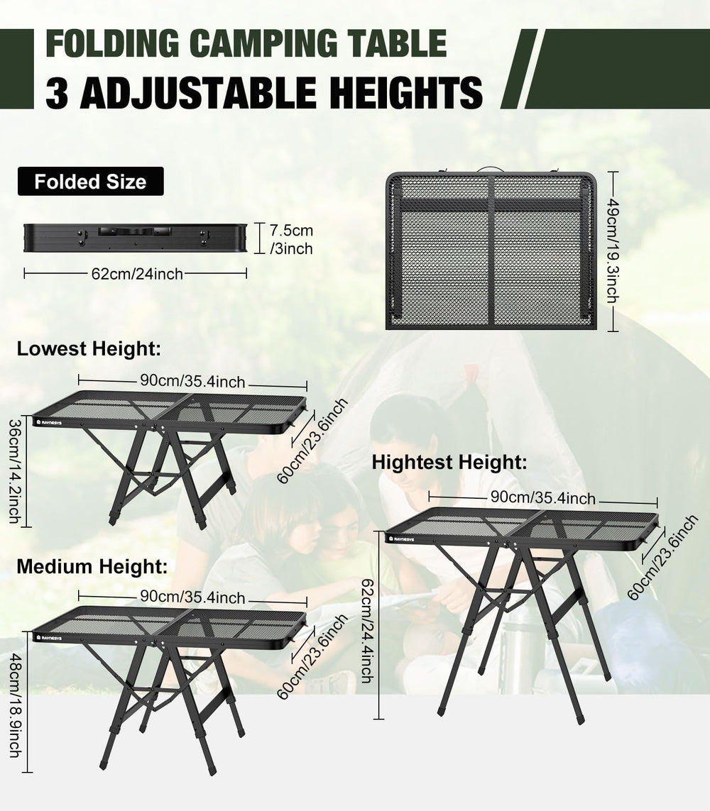 Raynesys in-use as grill table holding cookware and food for cooking convenience benefit