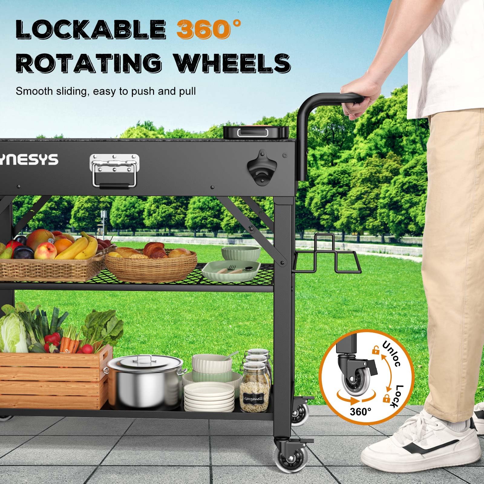 Raynesys locking swivel wheels and handle enabling easy transport and secure placement