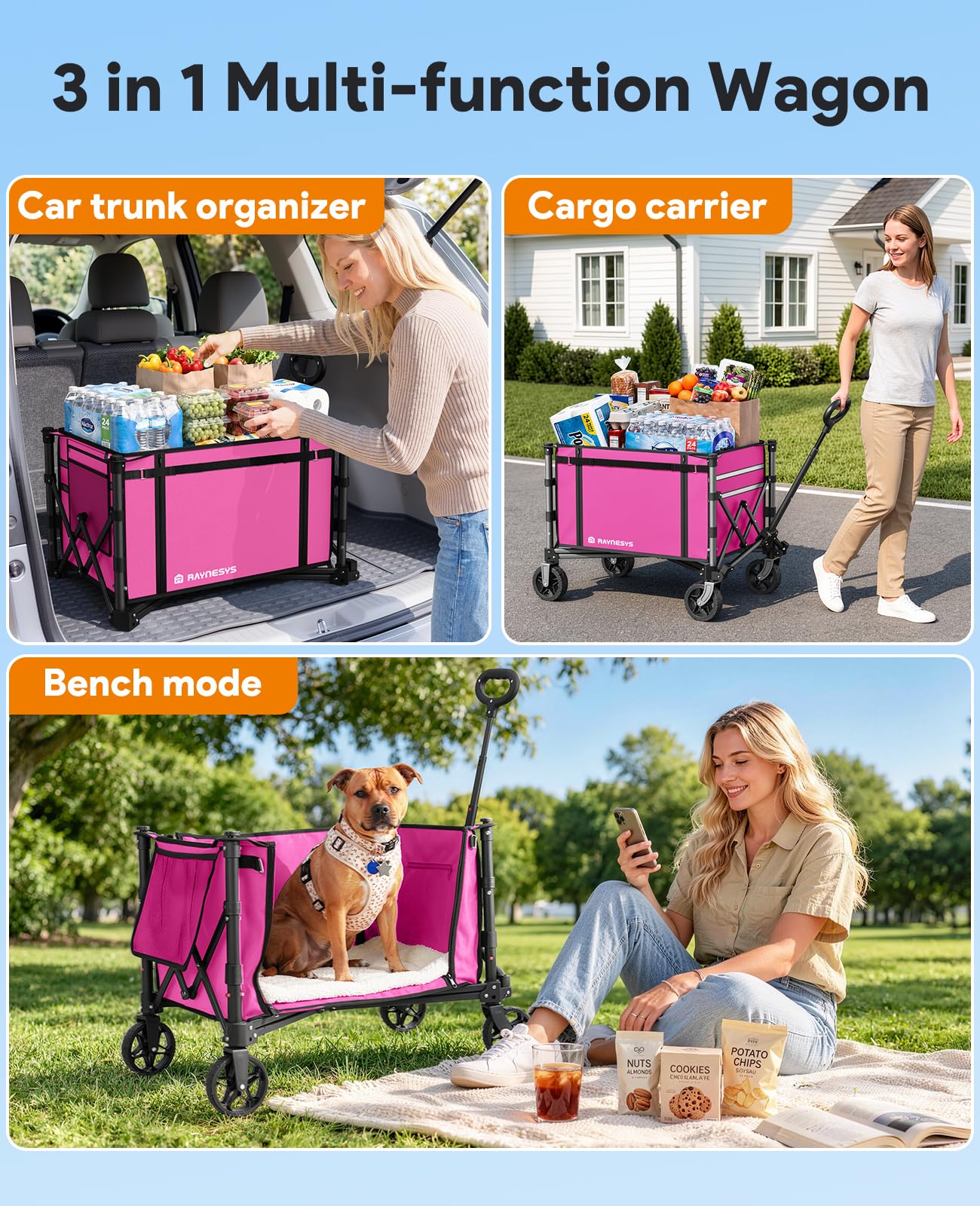 Raynesys side view unfolded with gear demonstrates 120L capacity advantage