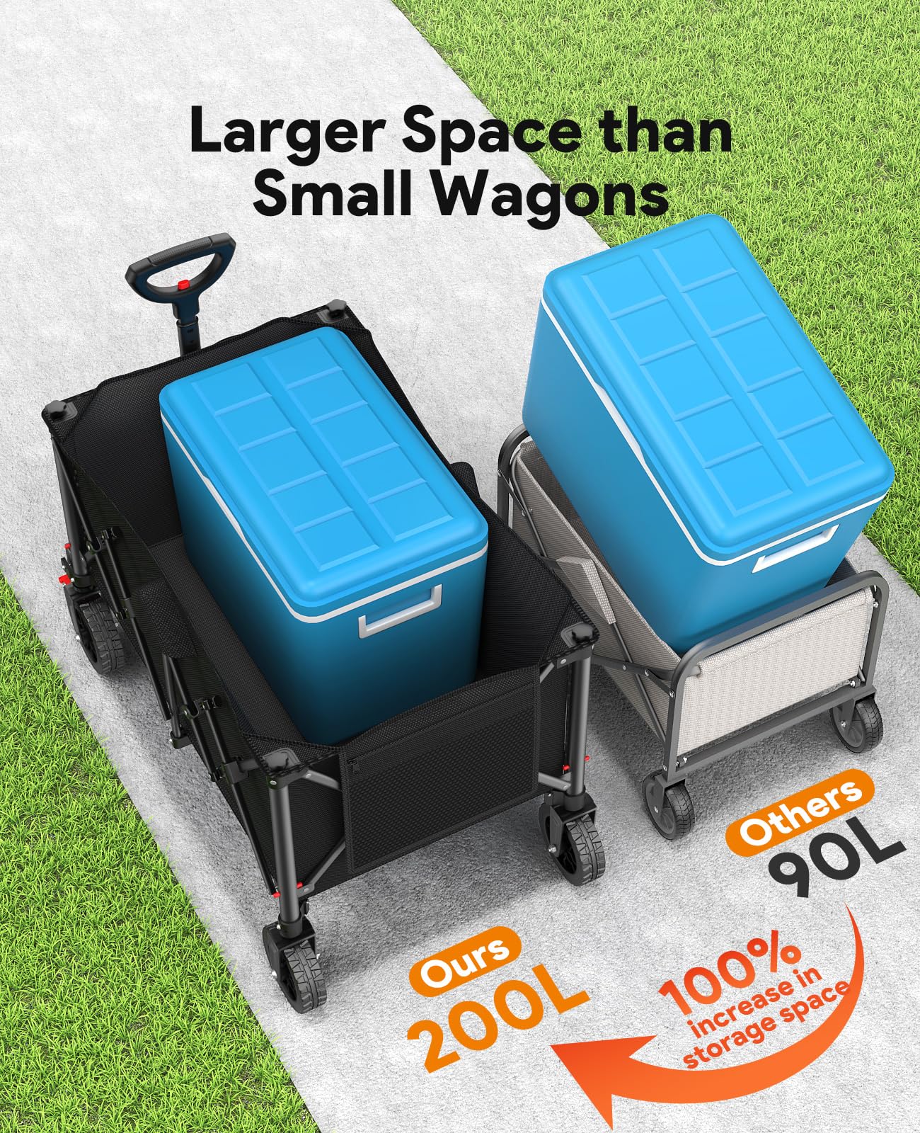 Raynesys wagon folded compactly in car trunk for easy transport and storage
