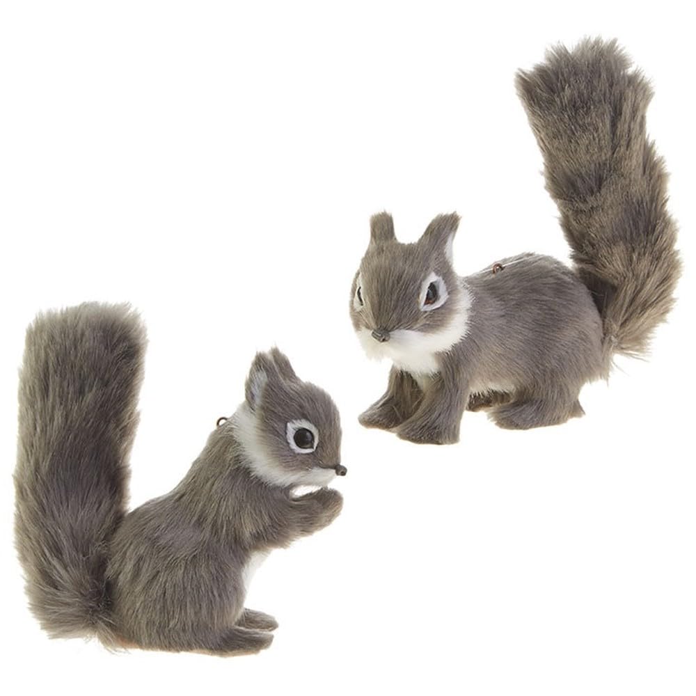 RAZ Imports fuzzy squirrel ornament front view adds woodland charm to displays