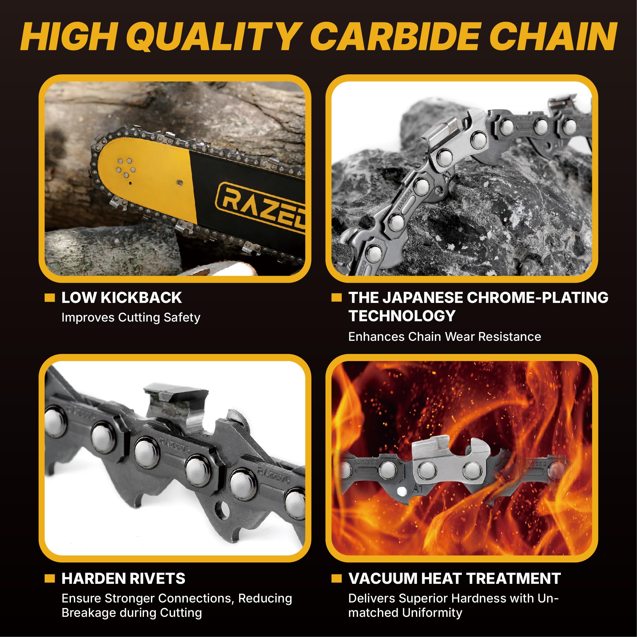 RazEdg chain cutting frozen log in field demonstrating reliable performance in harsh conditions