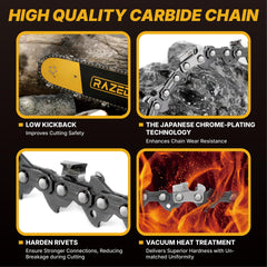 RazEdg chain cutting frozen log in field demonstrating reliable performance in harsh conditions