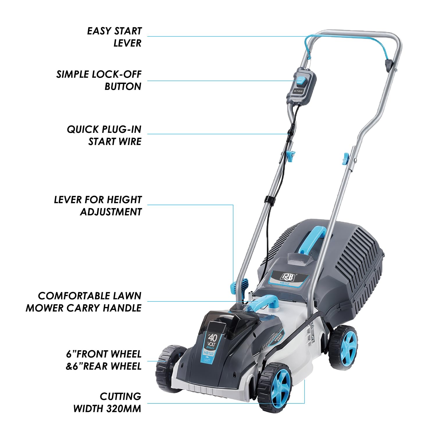 RB mower side profile highlighting lightweight frame and maneuverability