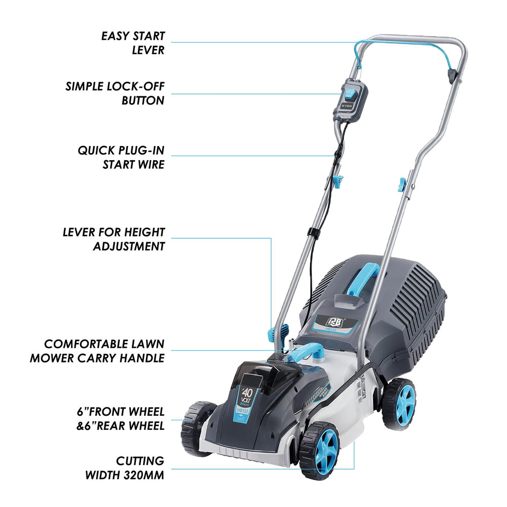 RB mower side profile highlighting lightweight frame and maneuverability