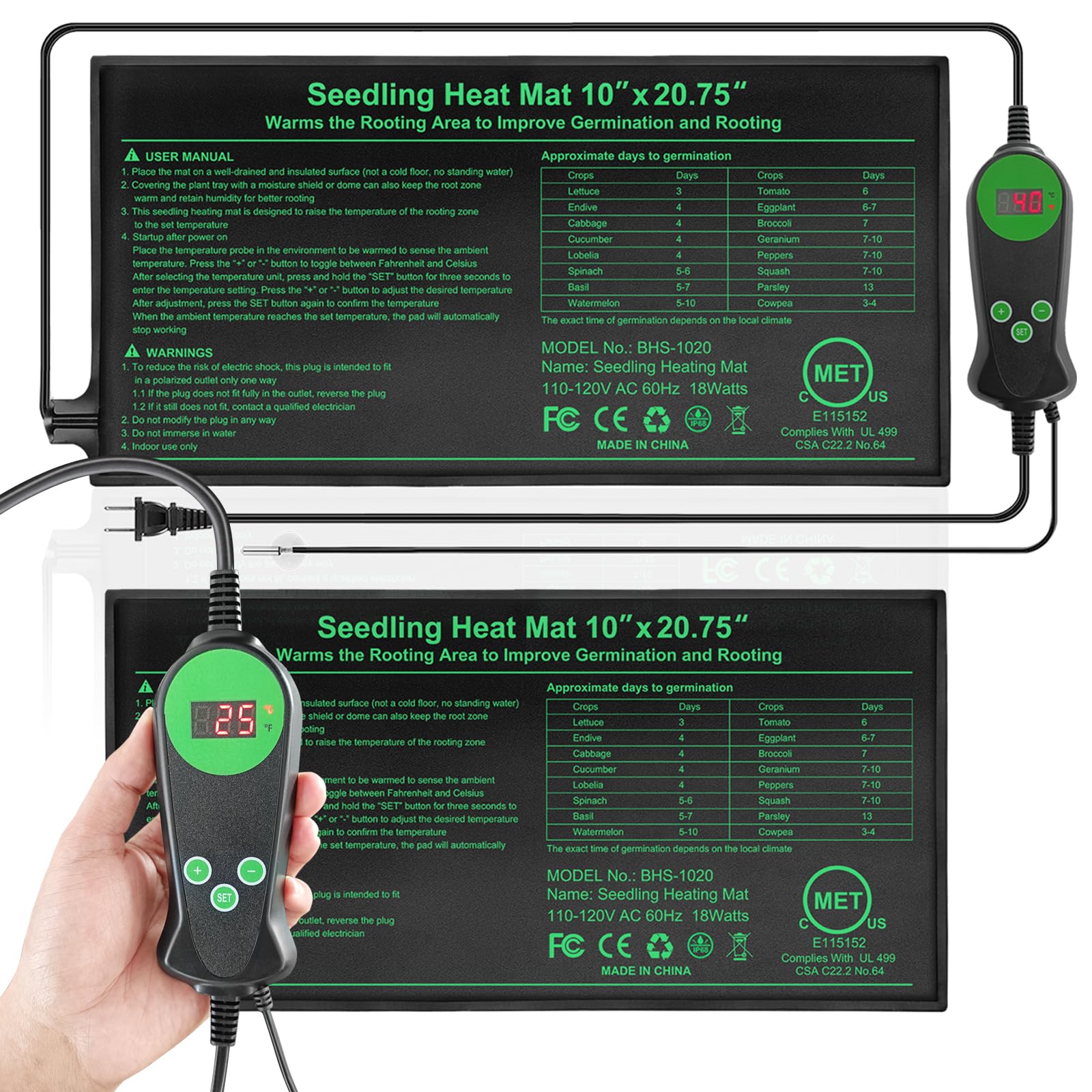 RC SLL front view of 2-pack heat mats showing packaging and size benefits