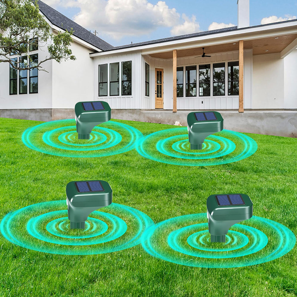 RC Tech Trading before-and-after garden scene illustrating reduced tunneling and restored lawn health