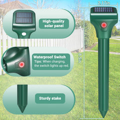 RC Tech Trading stake close-up showing solar panel and mode button for reliable, sun-powered operation