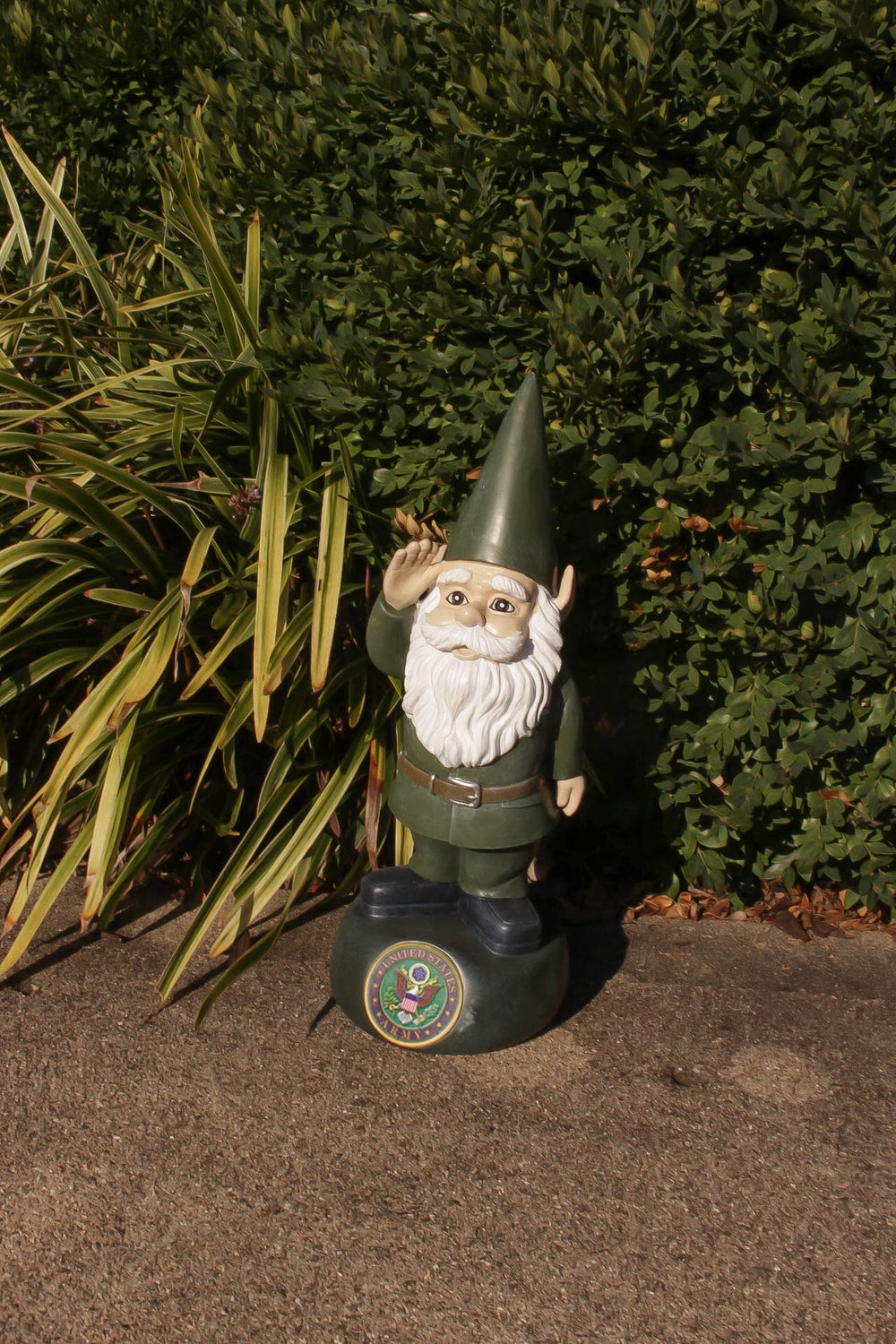 RCS Gifts gnome beside footstool to show 13.25-inch scale and placement benefit