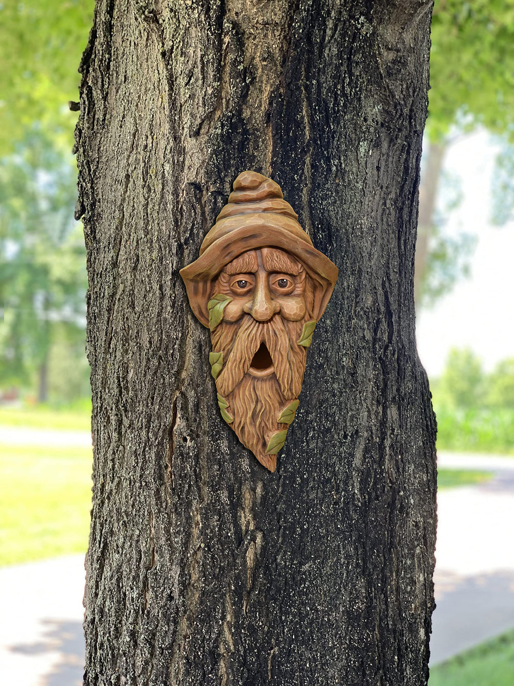 RCS Gifts birdhouse hanging in tree among leaves, demonstrates outdoor use and instant yard personality