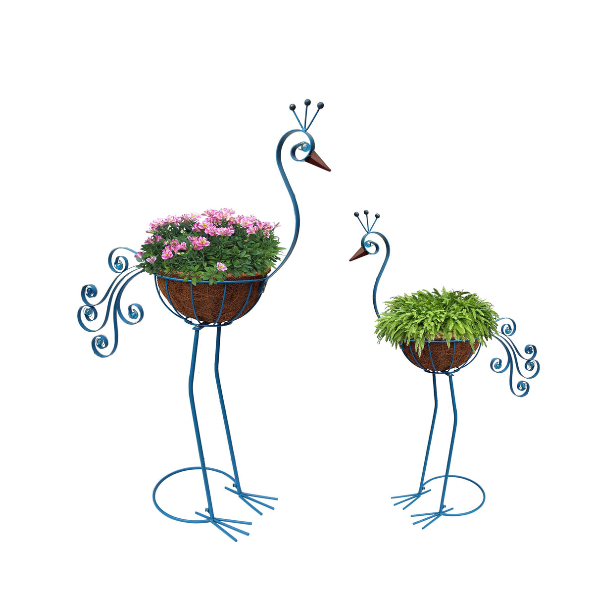 RCTTICUU peacock planter front view showing decorative blue finish and shape, enhances curb appeal