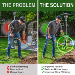 Reach Right installed on a weed trimmer demonstrating extended reach and posture benefit