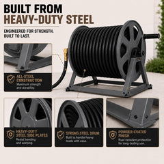 Real Hose Storage anchored to floor showing stable floor-mounting benefit