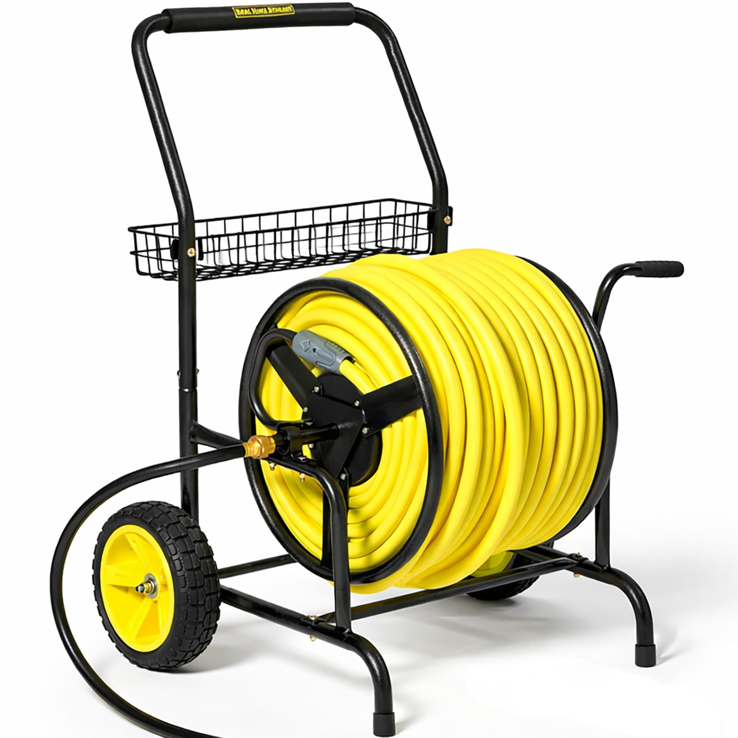 Real Hose Storage front view reel cart showing sturdy frame and rust-proof finish for durability