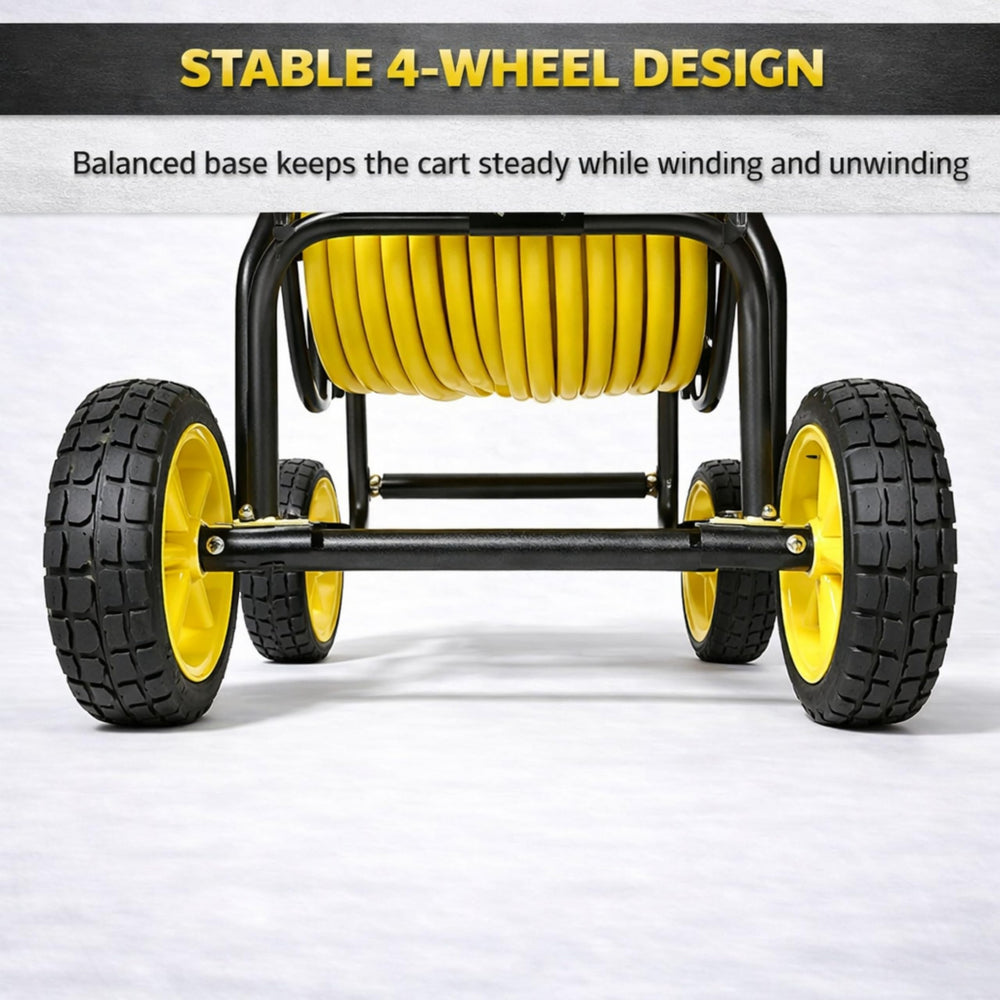 Real Hose Storage powder-coated finish and label highlighting rust-resistant long-term protection