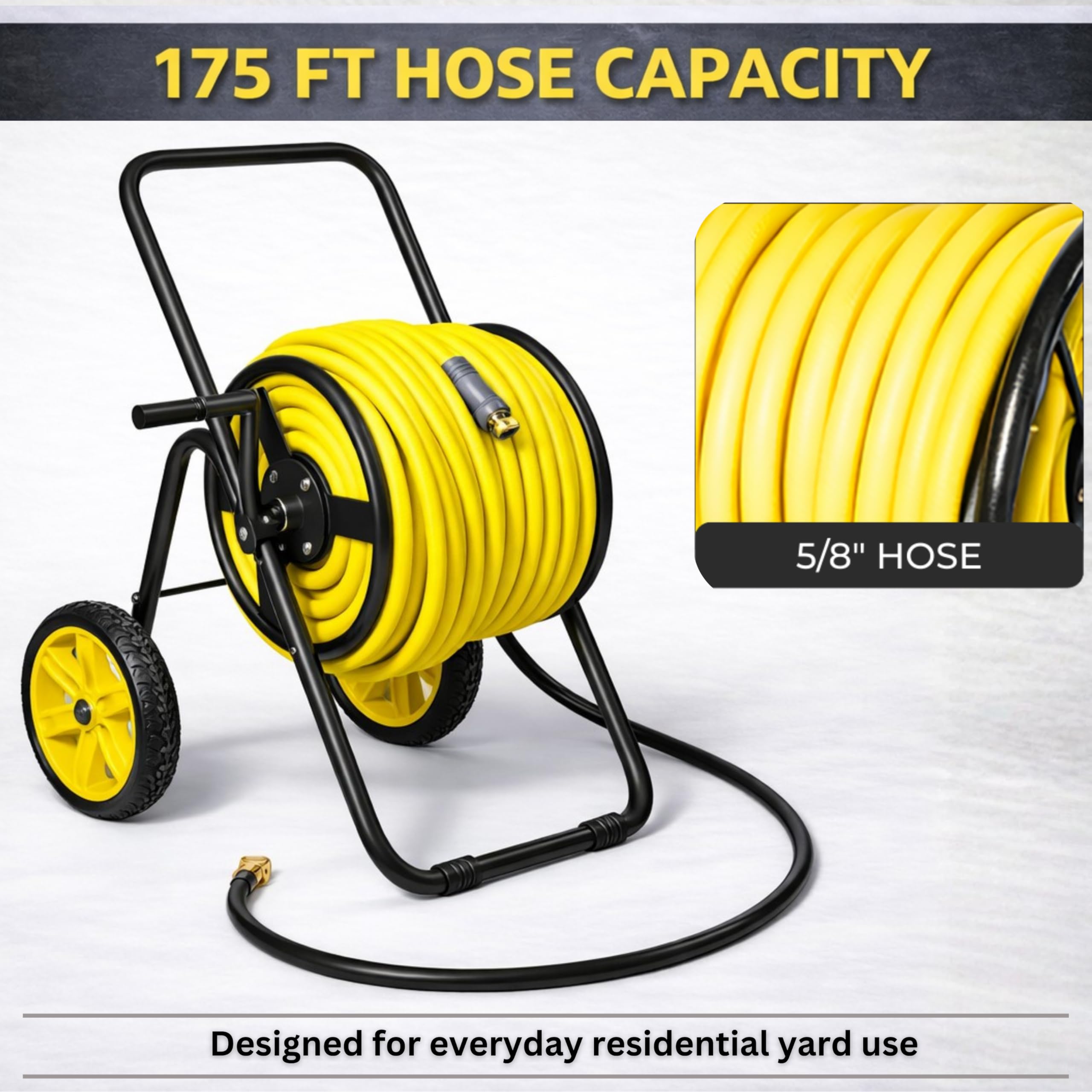 Real Hose Storage fully loaded with 175ft hose showing high capacity benefit