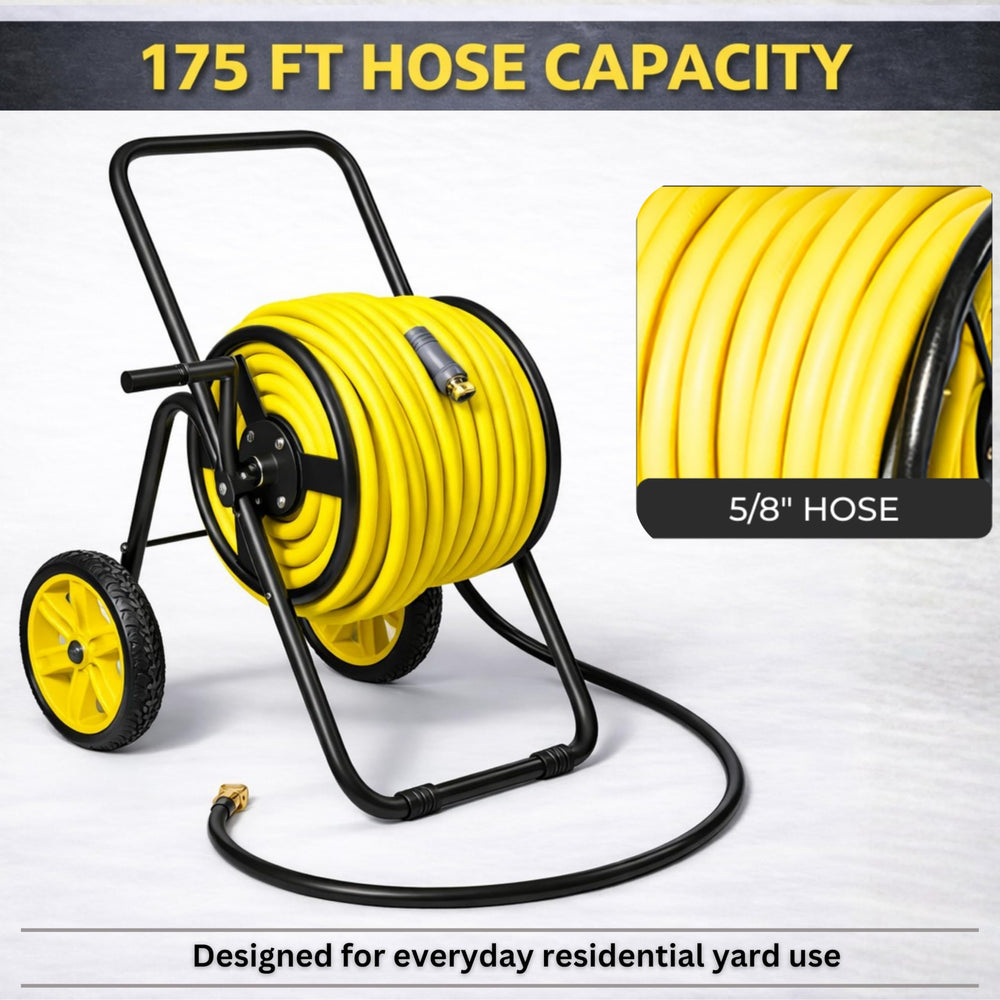 Real Hose Storage fully loaded with 175ft hose showing high capacity benefit