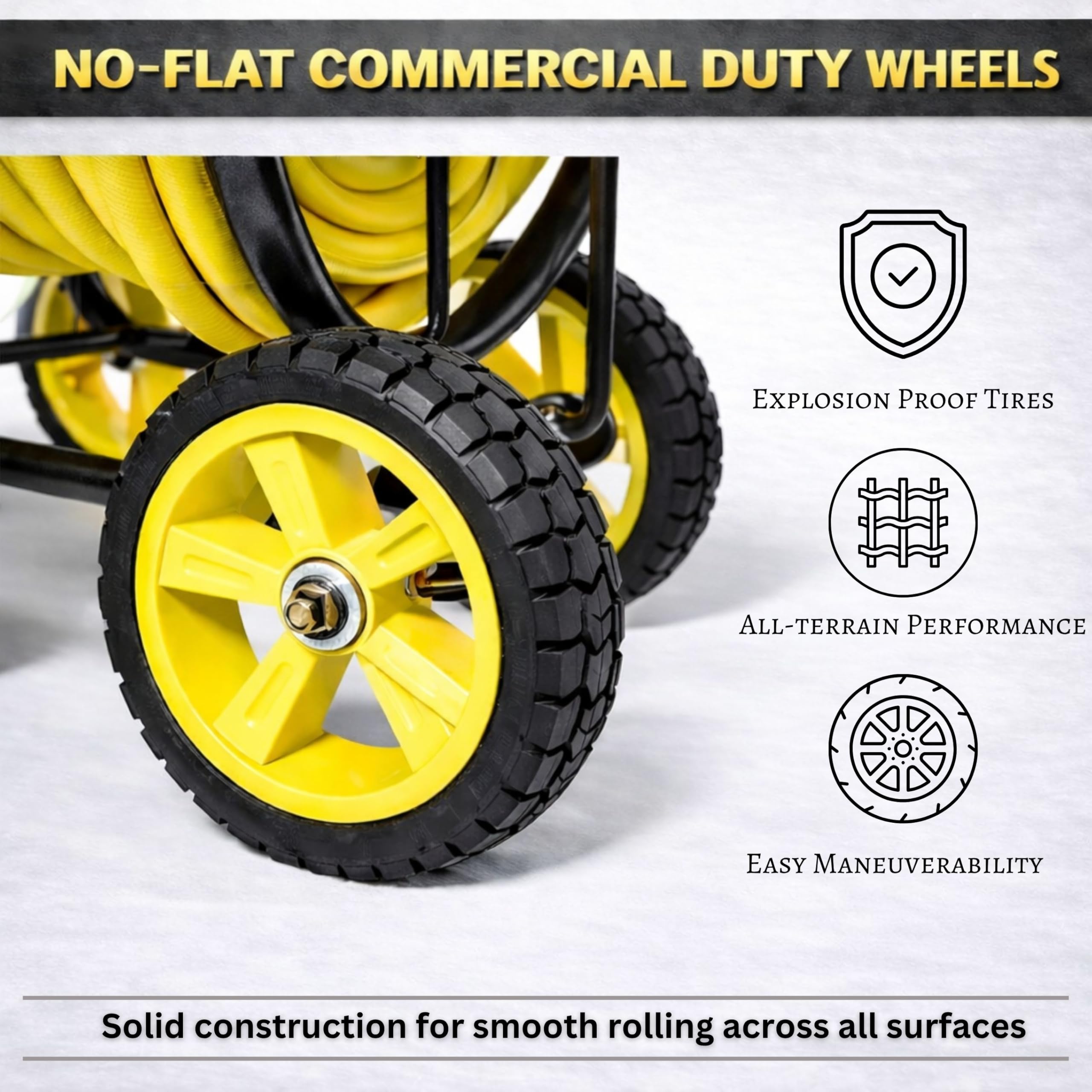 Real Hose Storage spool loaded with hose demonstrating 250ft capacity and tidy storage