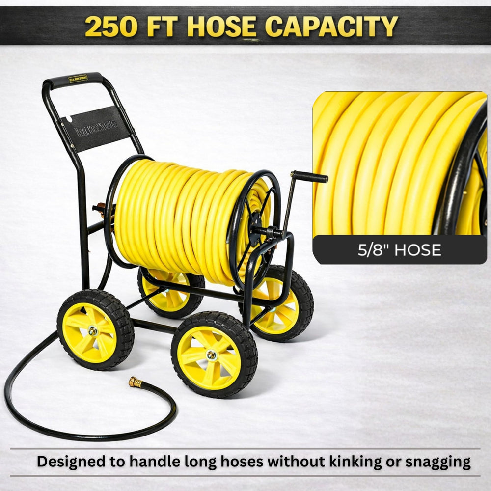 Real Hose Storage side profile showing low center of gravity for stable movement and reeling