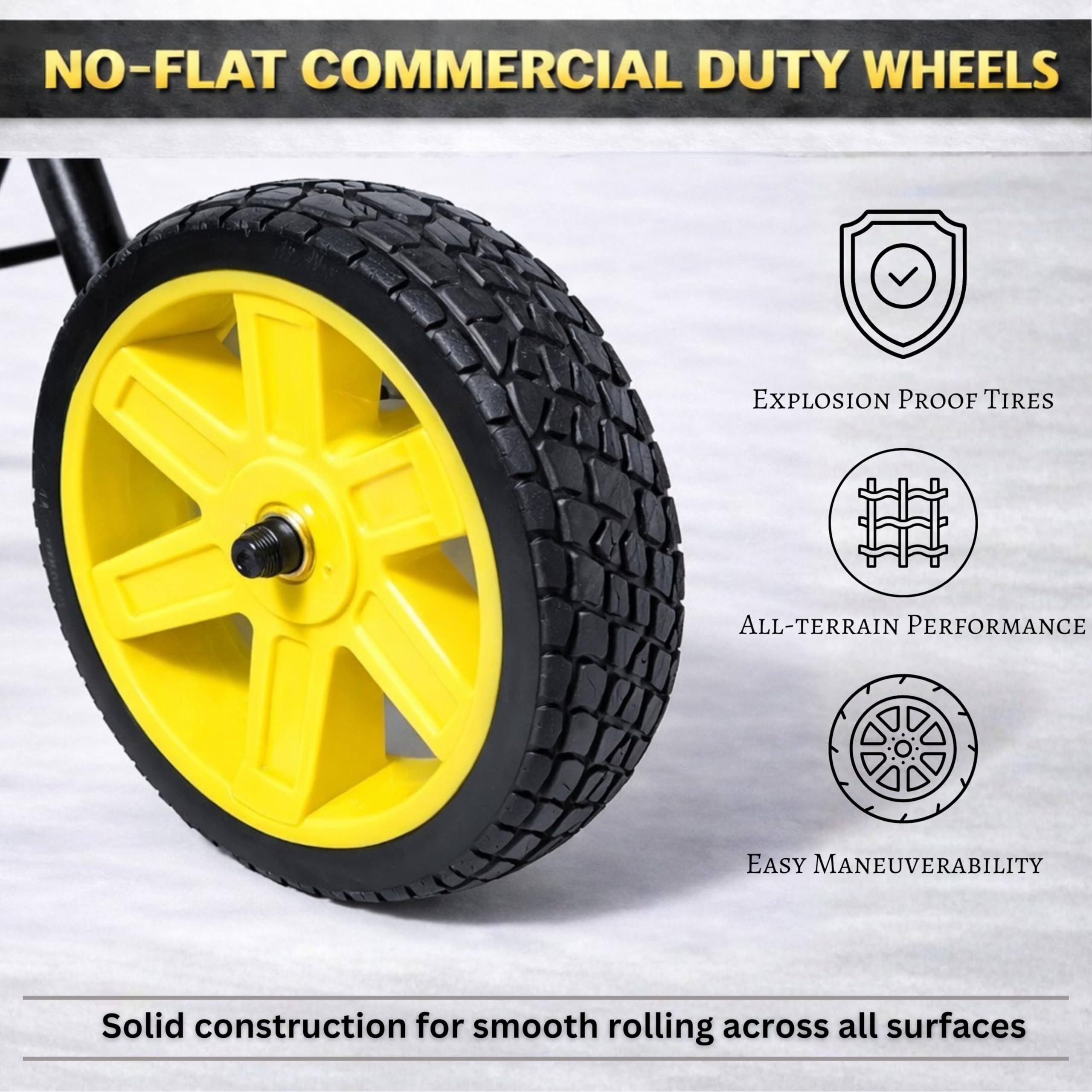Real Hose Storage never-flat wheel and axle for smooth mobility benefit