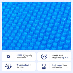 Real Relax solar cover laid across entire pool surface reducing debris and warming water